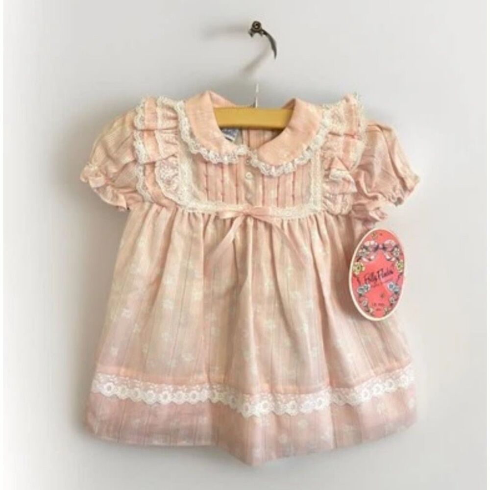 Rare! NWT Vtg POLLY FLINDERS Smock Dress Original Tag Lace Girly Heirloom 18 m